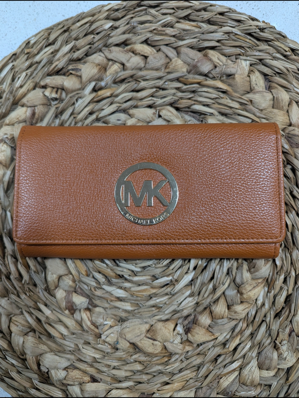 Michael Kors Tan Leather MK Logo Continental Wallet